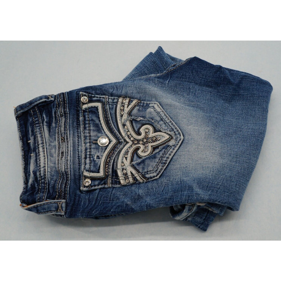 Womens Rock Revival Pilkin Skinny Jeans Size 29 Mid Rise Embellished 29x30 Y2K - Picture 8 of 8